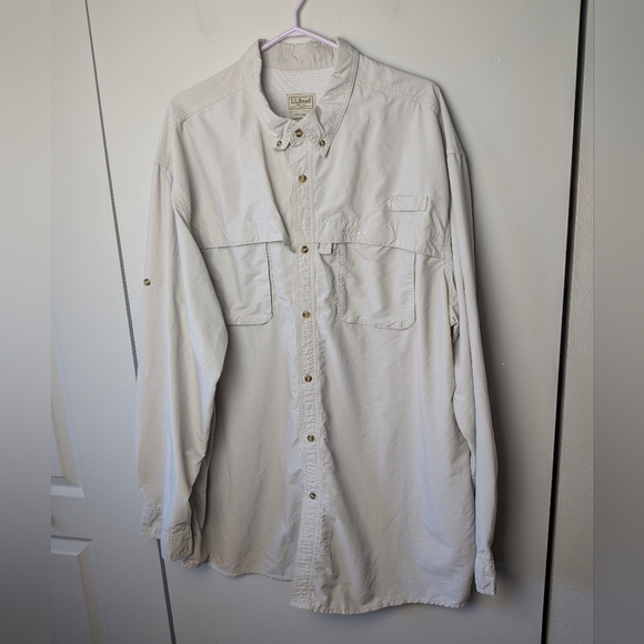 L.L BEAN Vintage Men Button Down Shirt Long Sleeve Size XXL TALL off White Cream - Picture 1 of 11